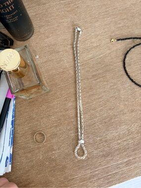 Sterling Silver Double-Chain Necklace with Loop Pendant - Silver